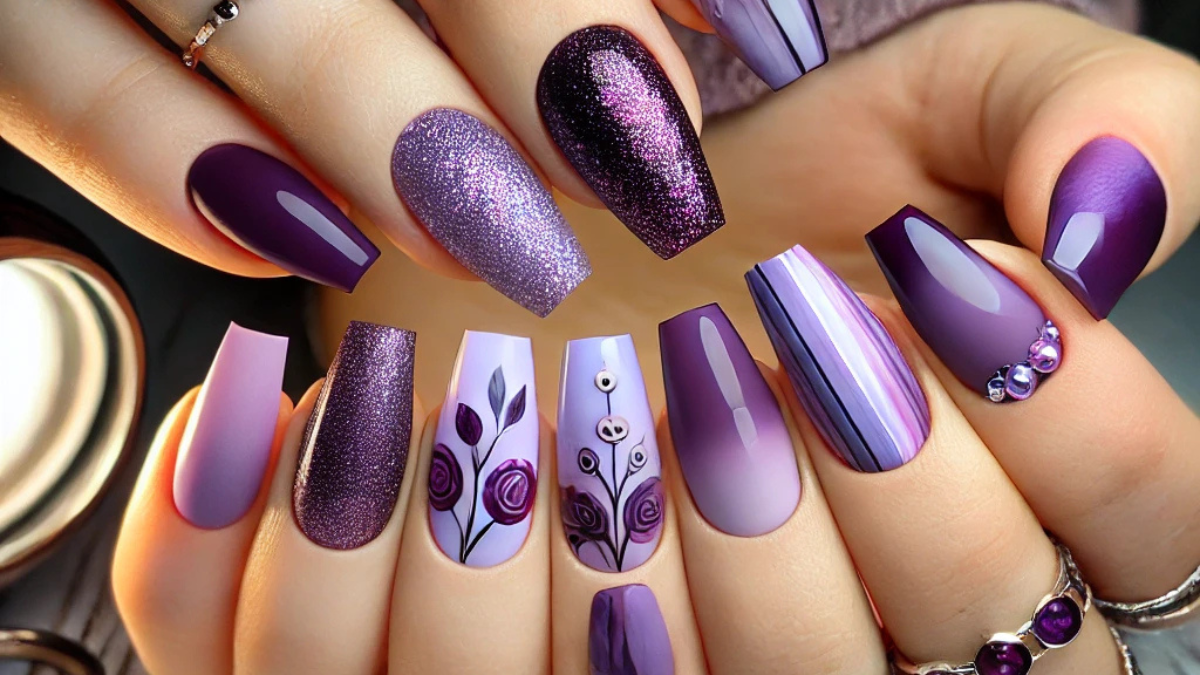 nail art on purple nails